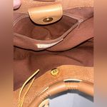 White House | Black Market  Tan‎ Handbag Basket Bag Crescent Basket Flower Appliqué Photo 8