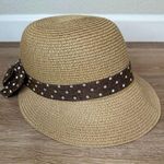 Nicole Marciano 100% Straw Split Brim Bow Polka Dot Summer Hat Tan Photo 0