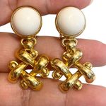 Signed Beauty Brass White Gold Clip On Earrings Bold Chunky Statement Italy Photo 1