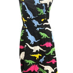 Dinosaur Print Dress Black Cotton Blend Square Neck Short Sleeve Casual Large Photo 0