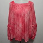 LC Lauren Conrad  Pink Plaid Shirred Peasant Tops Size Large Photo 1