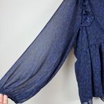 Torrid Babydoll Blouse Womens Size 3X Blue Leopard V Neck Surplice Ruffle Crop Photo 4