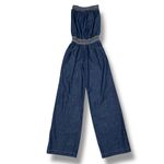 Poetry  Boho Smocked Strapless Wide Leg Chambray Jumpsuit Denim Blue Small Photo 11