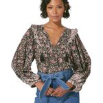 Cleobella Bohemian Ruffle Brynlee Blouse Fan Print Small Organic Indian Cotton Photo 2