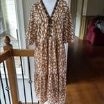 KAKTUS boutique Brown Cream beaded dress Flutter Sleeves tiered ruffle relaxed Size XL Photo 1