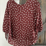 PaperMoon  Maroon‎ Floral Blouse Round Neck 3/4 Tie Sleeve Small Photo 0