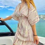 Tan Golden Batwing Sleeve Dress Size L Photo 1