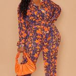 Pretty Little Thing Plus Orange & Purple Floral Beach Flares โ NEW with Tags Photo 0