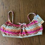 Roxy  Pink Green Pale Dogwood Flowy Mood Bralette Bikini Top Large NWT Photo 1