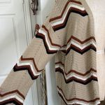 Chevron print knit open long cardigan Tan Size 1X Photo 11