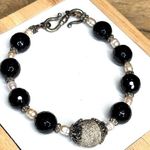 None Handcrafted Black Beaded Bracelet With Pearl Accents & Silver-Tone Clasp Photo 0
