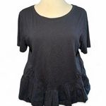 Maeve  by Anthropologie Women's Black Short Sleeve Blouse with Ruffle Hem Sz L Photo 0