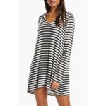 La Blanca π Slouchy Hooded Sweater Cover-Up Tunic Black White Stripes Medium NWT Photo 2