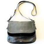 Fossil Peyton Large Double Flap Crossbody Black Leather and Suede Bag Purse Key Photo 12