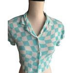 ZARA Blue Checkered Cropped Shirt Size 8 Photo 5