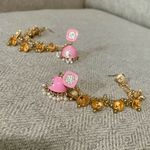 New! Pakistani Indian Desi Bollywood Jhumka Earrings Pink and Gold with Pearls Photo 2