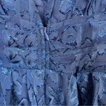 Lulus Make It Mesmerizing Navy Blue Jacquard Tiered Plunging Midi Dress S New Photo 8