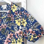MOCI by Purple Rain Floral Print Top Short Sleeve Blouse Blue Pink Yellow Large Photo 2