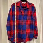 Old Navy  Size L The Boyfriend Shirt Red Blue Cotton Plaid Flannel Long Sleeve Photo 6