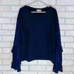 Ro & De  Tariro Navy Pullover Top with Lace Sleeves Size L Photo 4