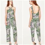 ZARA 🆕 Women's Tropical Leaf Striped Halter D Ring Jumpsuit Size Medium Photo 1