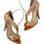 Oscar de la Renta High Heel Sandals Leather Braided Metallic Rose Gold 37 US 7 Photo 0