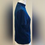 Ann Taylor  Blue Velvet Turtleneck Paisley Design Short Sleeves Blouse Sz S. Photo 2