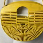 UNBRANDED WOODEN SLAT PURSE GOLDEN MUSTARD YELLOW INSIDE ZIP POUCH Gold Photo 2