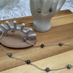 New Handcrafted Tin Cup Black Flash Agate Necklace and Bracelet Jewelry Set Silver Photo 0