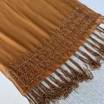 Vintage Ochre Orange Brown Beaded Fringe Scarf Photo 5