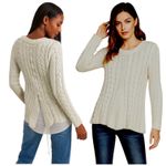 CAbi Women Cable Knit Layered Hem Sweater Lace Back Sz S #3157 Cream Cottagecore Photo 1
