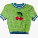 Kimchi Blue New UO Green Sort Fuzzy Cherry Babydoll Y2K Sweater Crop Top Medium Photo 1