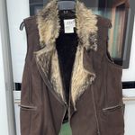 Live a Little  Brown Suede w Faux Fur Collar Warm Vest XL NWOT Photo 1