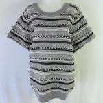 THML New Fringe Knit Short Sleeve Sweater Heather Grey Photo 1