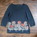 Anthropologie Knitted & Knotted • Anthro Kilda Sweater grey orange floral embroidered pullover Photo 0