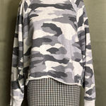 Aerie  Gray Camo Cropped Crewneck Raw Hem Sweatshirt Size Medium Photo 0