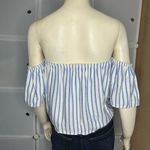 VICI Womens White & Blue Striped Off The Shoulder Tie Waist Top Size Large Photo 2