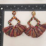 Boho Ethnic Multi Color Seed Bead and Tassel Fringe Earrings Red Photo 5