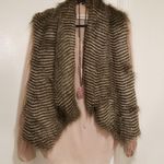 Faux Fur Shawl Collar Racoon Striped Vest Photo 2