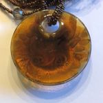 Vintage Multi Strand Brown Seed Bead Necklace With Brown & Gold Glass Pendant Photo 4