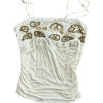 Bisou Bisou  Michele Bohbot Beige Ruffle Beaded 90s Y2K Top Size Large Photo 0