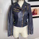 Black Rivet Vintage Y2K  Moto Motorcycle Biker‎ Zip Gray Leather Jacket XS Photo 1