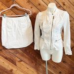 Rebecca Taylor Vintage Denim Skirt Jacket Set Zipper Textured Eyelet Cotton 6 Photo 1