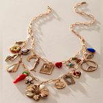Free People  Maxamillion Charm Necklace Flower Power Chain Link Gold Tone Photo 0