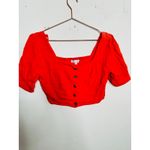 LOVE WHIT BY WHITNEY PORT Red Puff Sleeve Square Neckline Front Button Crop L Size L Photo 1
