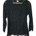 Ecru Black Lace Scallop Hem Lined Blouse Women's Medium / 8 Photo 0
