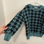 Loft ANN TAYLOR Petites Houndstooth Sweater Teal Blue Black Drop Shoulder PETITE Photo 7