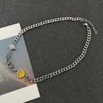 Planet Smiley Face Choker Necklace for Men Women Streetwear Unisex Hip Hop Style Silver Photo 2