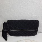 Juicy Couture Black Velvet Fold Over Clutch Quilted Rhinestone Bow Zipper Y2K Photo 5