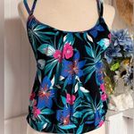 Tropical Floral Print Tankini Top Blue Photo 0